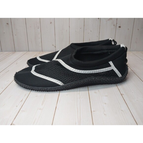 Women Size 7 Black White Water Shoes Mesh Drawstring Swim Beach NWOT PW New York - Picture 3 of 10